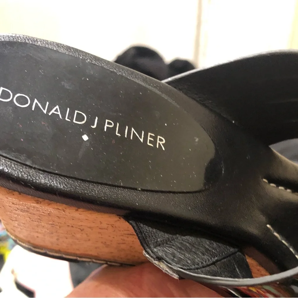 Donald J. Pliner Black Woven Leather Cork Wedge Sandals
